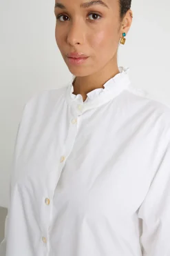 Camicia in popeline con colletto alla coreana - Bianco