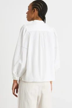 Camicia in popeline con colletto alla coreana - Bianco
