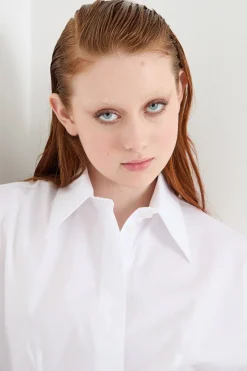 Camicia in popeline con fondo stondato - Bianco