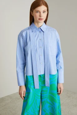 Camicia in popeline con foulard - Celeste