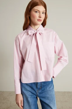 Camicia in popeline con foulard - Rosa Bianco