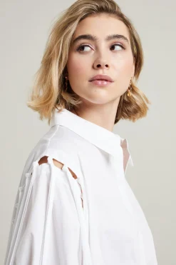 Camicia in popeline con frange - Bianco