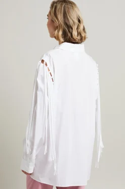 Camicia in popeline con frange - Bianco