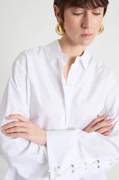 Camicia in popeline con lacci - Bianco