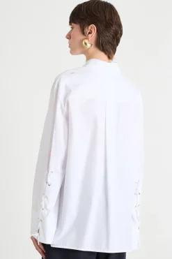 Camicia in popeline con lacci - Bianco