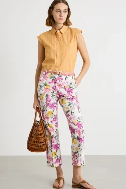 Camicia in popeline con maniche ad aletta - Arancione