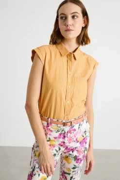 Camicia in popeline con maniche ad aletta - Arancione