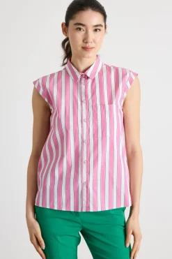 Camicia in popeline con maniche ad aletta - Rosa Bianco