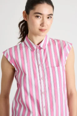 Camicia in popeline con maniche ad aletta - Rosa Bianco