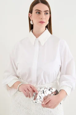 Camicia in popeline con paillettes - Bianco