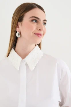 Camicia in popeline con paillettes - Bianco