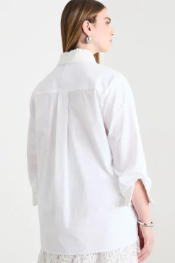 Camicia in popeline con paillettes - Bianco