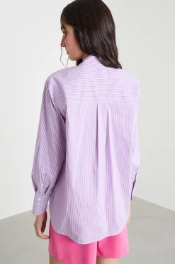 Camicia in popeline con ricami - Lilla