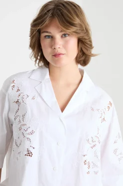 Camicia in popeline con ricamo - Bianco