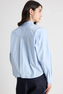 Camicia in popeline con strass - Azzurro