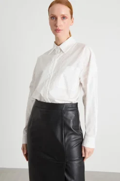 Camicia in popeline con strass - Bianco
