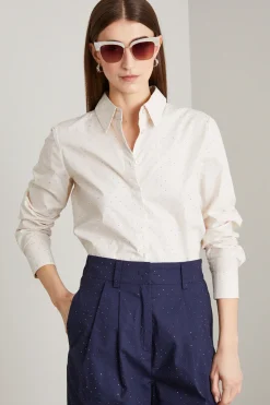 Camicia in popeline con strass - Bianco