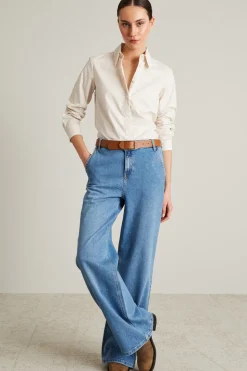 Camicia in popeline con strass - Bianco