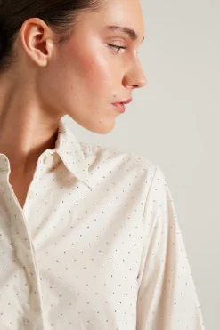 Camicia in popeline con strass - Bianco