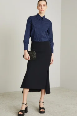 Camicia in popeline con strass - Blu