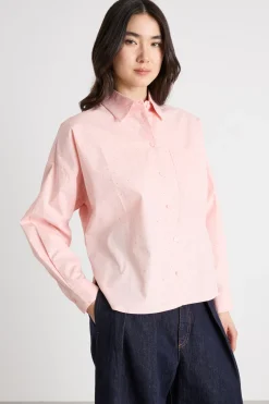 Camicia in popeline con strass - Rosa