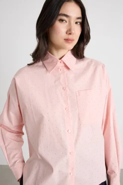 Camicia in popeline con strass - Rosa