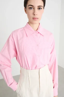Camicia in popeline con strass - Rosa