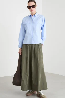 Camicia in popeline con tasche - Azzurro
