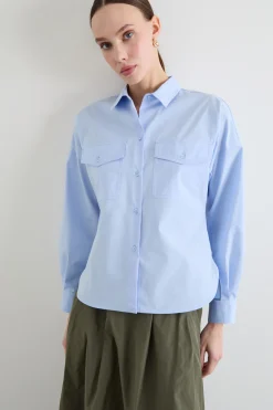 Camicia in popeline con tasche - Azzurro