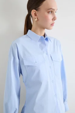 Camicia in popeline con tasche - Azzurro