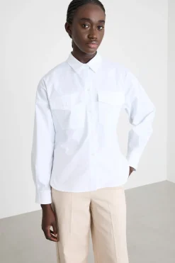Camicia in popeline con tasche - Bianco