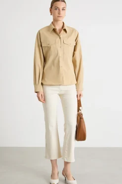 Camicia in popeline con tasche - Cammello