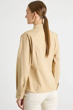 Camicia in popeline con tasche - Cammello