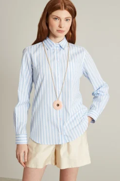 Camicia in popeline con taschino - Azzurro Bianco