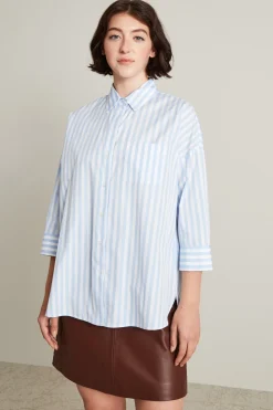 Camicia in popeline di cotone - Celeste Bianco