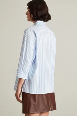 Camicia in popeline di cotone - Celeste Bianco