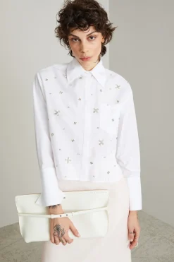 Camicia in popeline ricamata - Bianco