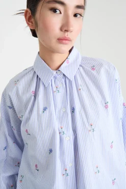 Camicia in popeline ricamato - Azzurro