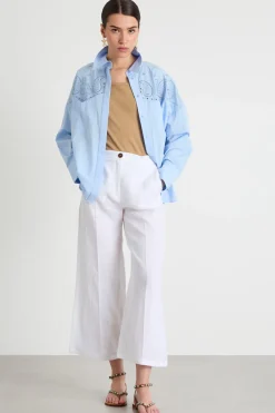 Camicia in popeline ricamato - Azzurro