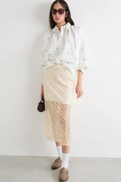 Camicia in popeline ricamato - Bianco