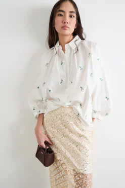 Camicia in popeline ricamato - Bianco