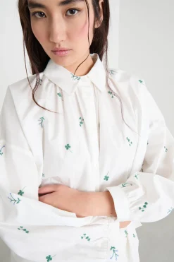 Camicia in popeline ricamato - Bianco