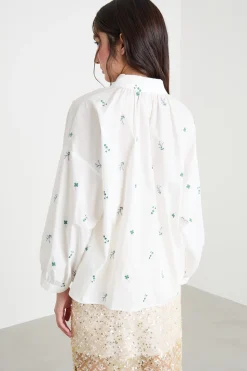 Camicia in popeline ricamato - Bianco