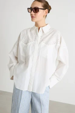 Camicia in popeline ricamato - Bianco