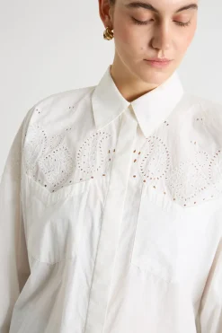 Camicia in popeline ricamato - Bianco