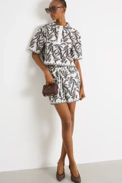 Camicia in popeline ricamato - Bianco Marrone