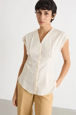 Camicia in popeline senza maniche - Avorio
