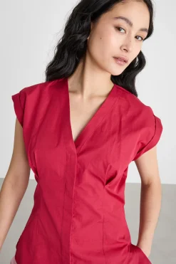 Camicia in popeline senza maniche - Rosso