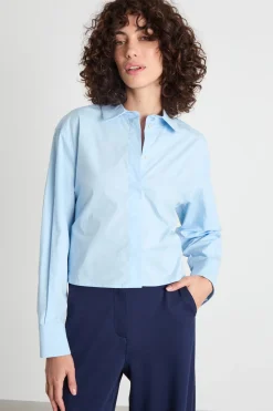Camicia in popeline stretch - Azzurro