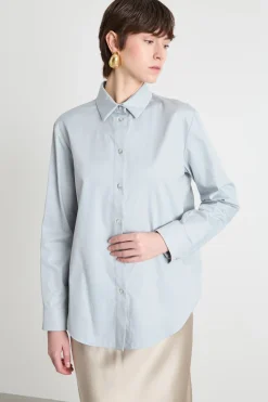 Camicia in popeline stretch - Azzurro